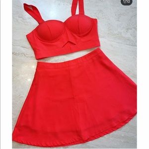 Two piece set. Skater skirt and padded crop top.